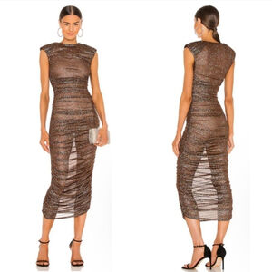 $550 NWT BRONX & BANCO Maya Brown Mesh Glitter Ruched Dress Small